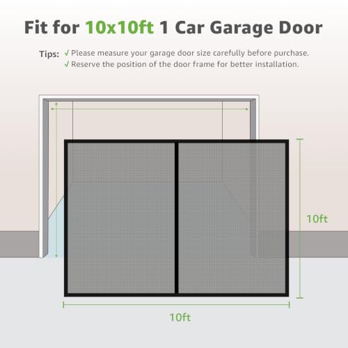 Image of Garage Screen Door Mesh for 1 Car, 10x10 ft Single Magnetic Fiberglass Net