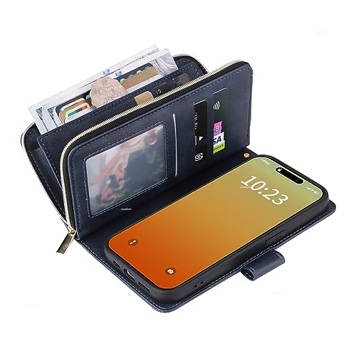 Caso Flip do celular Capa Carteira Compatível com iPhone 15 Pro Max, Couro PU Macio Premium com Zípe