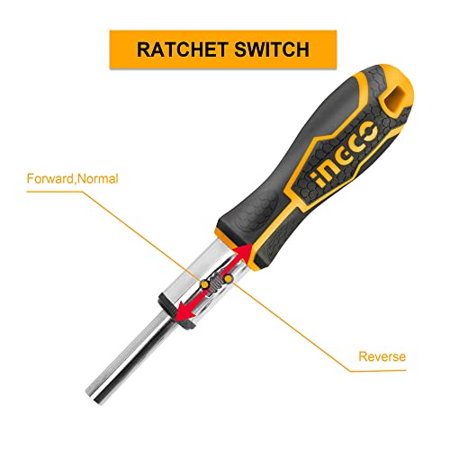 Image of INGCO 24 IN 1 Ratchet Screwdriver Set, INGCO Style Ratchet Handle, 16 Pcs Screwdriver Bits, 7 Pcs 1 /4 inch Power sleeve