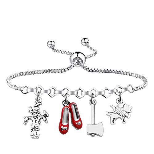 BLEOUK The Wizard of Oz Gifts Inspirational Gift for Women Encouragement Adjustable Bracelet Wizard of Oz Jewelry Ruby Slippers Tin Man Keychain (Wizard of Oz br)