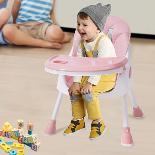 Hochstuhl Baby Essen Stuhl Höhenverstellbar Kinderhochstuhl Baby Hochstuhl mit Tablett & Sicherheitsgurt, 4 in1 Babystuhl ab Geburt im Alter von 1-4 Jahren, 80kg Tragfähigkeit (Rosa)