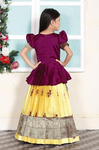Image of New south Indian traditional pattu pavadai Jecquard Lehenga choli for girls dress