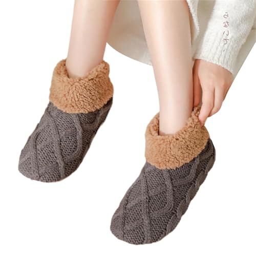 CEHTK Calcetines Tobilleros de Punto de Invierno para Mujer y Hombre, con Forro Polar Grueso, Suela Antideslizante y Suela cálida, Color Gris Oscuro.