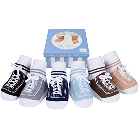 Baby Boy Socks with Sneaker Shoe Look-Non-slip Gripper Soles-3 or 6 Pairs-Cotton-Gift Packaged-Baby Shower-Faux Shoelaces Cover