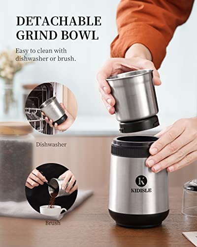 Kidisle Coffee Grinder Electric, Herb Grinder, Spice Grinder, Coffee Bean Grinder, Espresso Grinder With 2 Removable Stainless Steel Bowl,Silver #TOP6