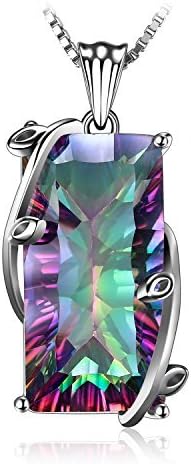 JewelryPalace Huge 15ct Concave Cut Natural Rainbow Quartz Pendant Necklace for Women, 925 Sterling Silver 14k White Gold Plated Multicolor Gemstone Statement Necklace 18 Inches Chain