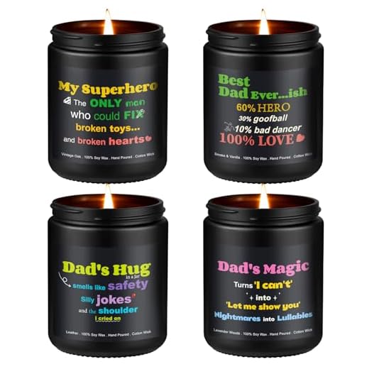 Scented Candles for Men, 4 Pack Mens Candle Set for Dad, 28oz Soy Dad Candles for Home Scented - Lavender Woods/Smoke Vanilla/Vintage Oak/Leather, Gifts for Father, Birthday, Father’s Day