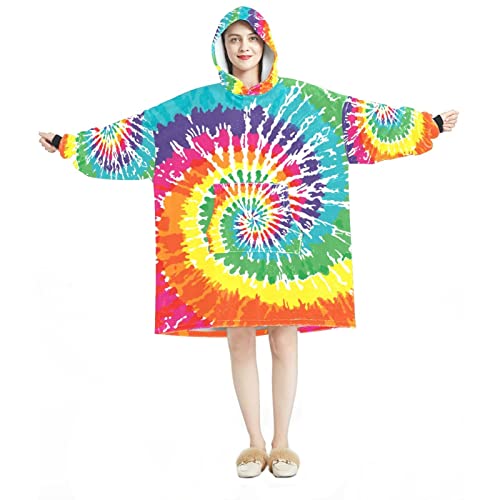 Sweat à capuche surdimensionné tie dye en flanelle sherpa pour adulte