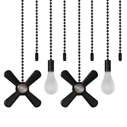 Image of EIFHYT 12 inch Ceiling Fan Pull Chain with Decorative 3 mm Frosted Light Bulb and Fan Cord Extender Chains for Mounted Ceiling Fans and Light Fixtures (Matte Black)