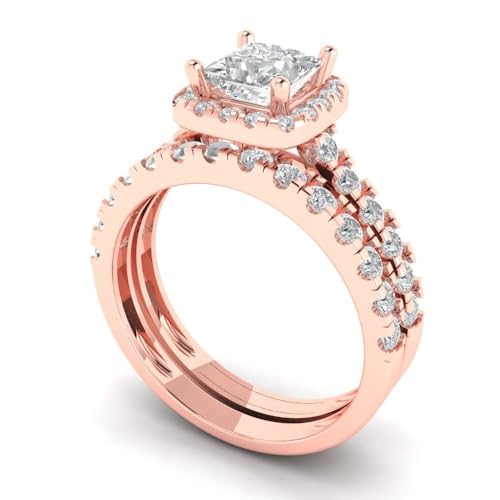 Clara Pucci 1.60ct Princess Cut Halo Solitaire White Lab Created Sapphire Engagement Anniversary Bridal Ring Band set 18K Rose Gold2