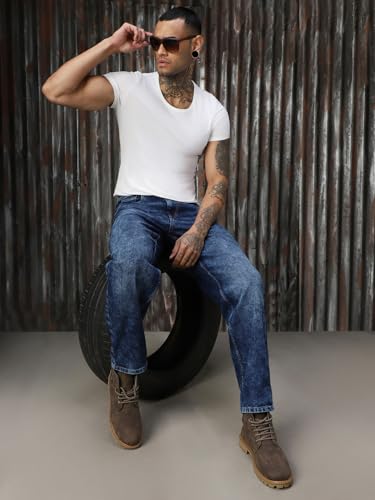 Image of High Star Men Washed Cotton Tapered Fit Mid- Rise Jeans 21