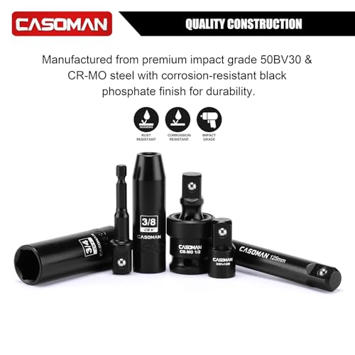 CASOMAN 25 PCS 1/2" Drive Deep Impact Socket Set with Case, 6 Point, 3/8" - 1-1/2", SAE, Include Extension Bars, Socket Adapter, Drill Adapter and Universal Joint - image 3