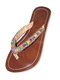 Damen Flip Sandale Salsa Zehenpantolette Sommersandale Zehenstegsandale mit bunten Holz-Perlen, sowie Perlen in Silber und Gold