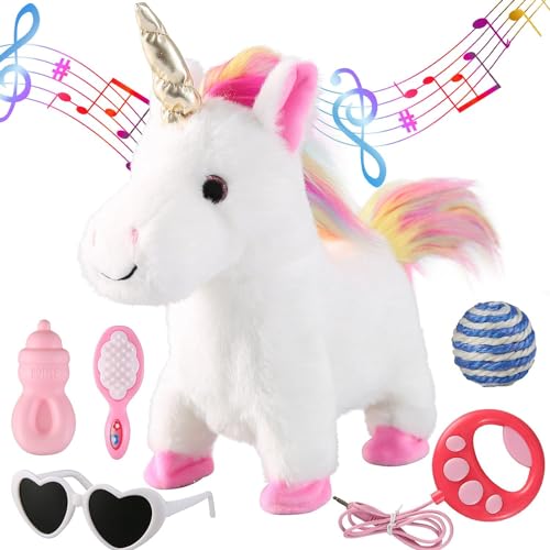 Marsjoy White Walking Unicorn Toy Set Singing Dancing Electronic Plush Unicorn with Leash, Touch Control Realistic Footsteps, Nodding Marsjoy White Walking Unicorn Toy Set Singing Dancing Electronic Plush Unicorn with Leash, Touch Control Realistic Footsteps, Nodding