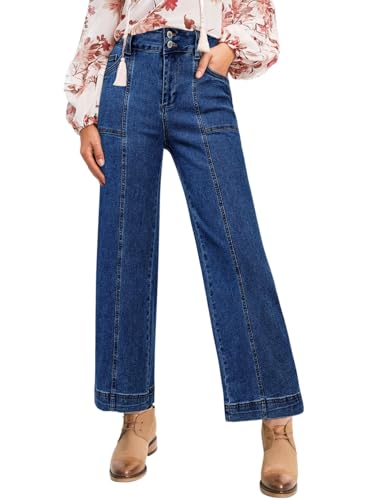 Astylish Womens High Waisted Straight Leg Jeans Cropped Wide Leg