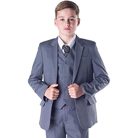 Boys Suits Boys Grey Suit 5 Piece Wedding Party Formal Outfit Prom (7/8 Years) Cover