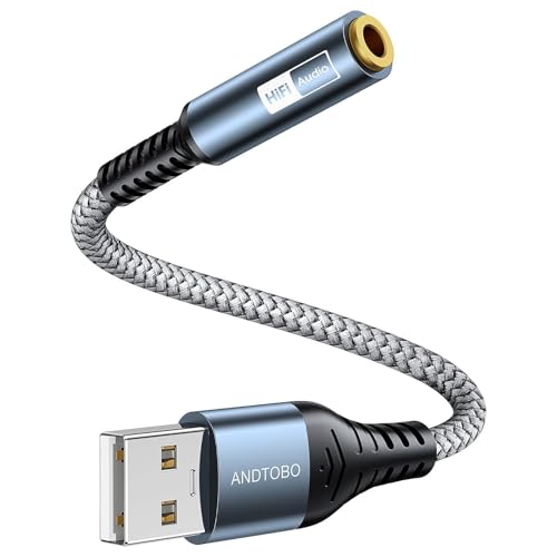 Adaptateur USB vers Prise Audio 3,5 mm, Adaptateur Audio USB vers AUX, Adaptateur Audio Externe pour Carte Son Stéréo avec Convertisseur Stéréo 3,5 mm pour...