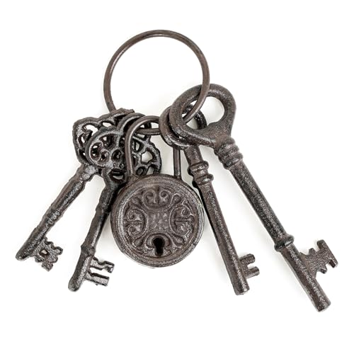 Sungmor Cast Iron Skeleton Keys - Antique Style Keyring Props,