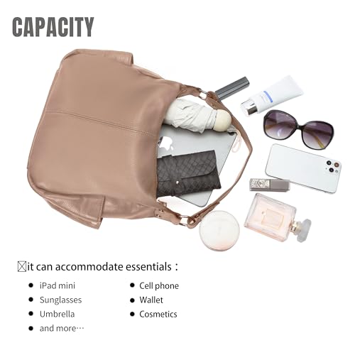 Image of Hobo Bags for Women Real Leather Purses Shoulder Bag Taupe Medium Crossbody Bags Ladies Handbags 2026 Trendy