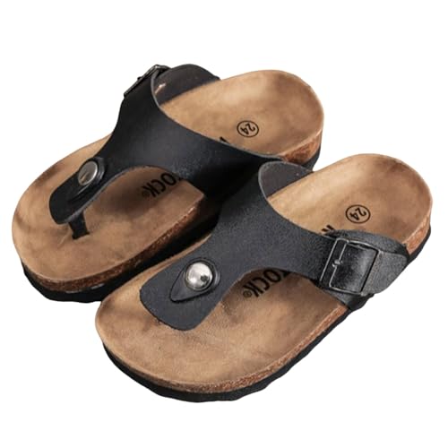 IWIHMIV Boys Girls Cork Footbed Sandals Summer Non Slip Flip Flops Shoes Leather Slip On Slippers with Adjustable Strap2