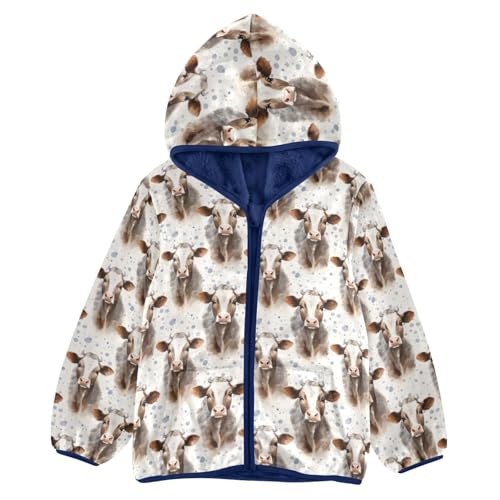 Cute Cow Boys Fleece Coat,Children's Zip-Up Hoodie Jacket,Baby Warm Fashion Outerwear 3-10T,A113311