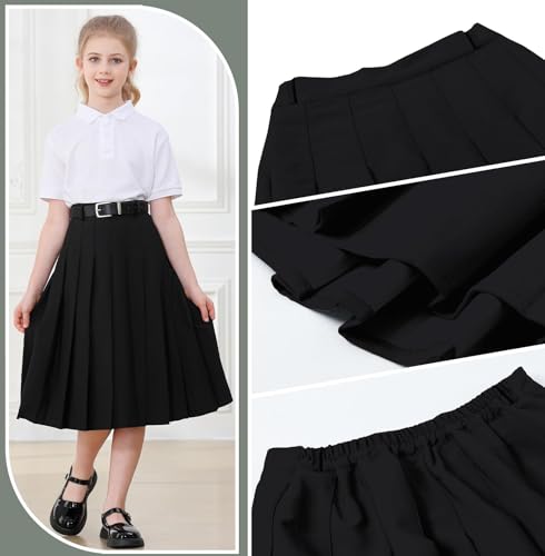 Cromoncent Women's Long Pleated Skirt with Pockets, High Waisted School Uniform A-line Skirts Long # Black Pocket, US 3XL3
