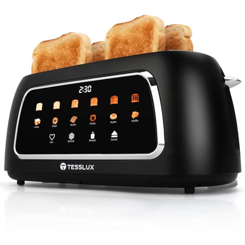 Tesslux 4 Slice Toaster with Touch Screen Control, 1.5' Wide Long Slots, 6 Browning Levels & 6 Bread...