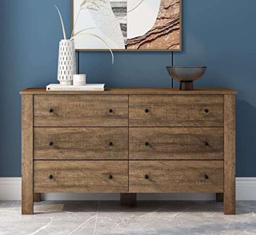 Itusut 6 Drawer Dresser, Wood Chest Of Drawers, Wide Storage Dresser With Sturdy Frame, Closet Organizer For Bedroom Hallway Living Room Closets, Rustic Brown #TOP3