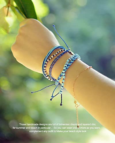 Mezcla Vida Bohemian Starfish Charm Silver Zinc Beaded Waterproof Rope Surfing Bracelets Sets For Women Teen Girls, Beach Handmade String Jewelry (Blue) #TOP3