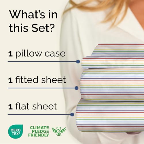 Image of Twin 3 Piece Striped Sheet Set - Breathable & Cooling - Rainbow Stripe