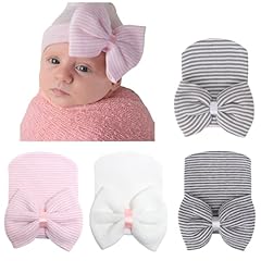 4 Pack Hat: Cloth Bow White & Pink & Black White & Grey White