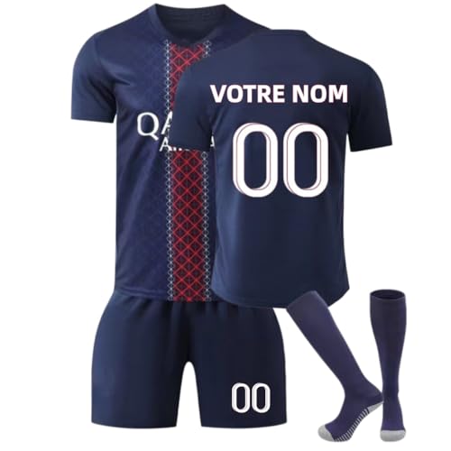 Maillot de Foot Personnalisé Enfant 2025 2026 Tenue Complete Domicile et Exterieur avec Nom et Numero Ensemble Football avec T Shirt Short et Chaussettes Cadeau pour Garcons Filles et Adultes