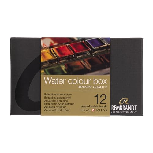 Rembrandt Estuche de acuarela profesional lujoso estuche metálico | 12 colores básicos + pincel