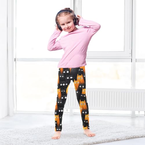 Girls Leggings Black and Orange Cats Animals Soft Toddler Leggings for Girls Kids Pants Size 4T-10T4