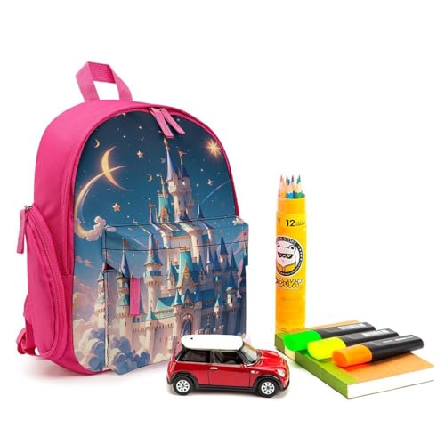 Cool Aesthetic Castle Backpack for Men Women, Durable Small Bookbag Lightweight Daypack for Travel, Hiking, Pink-style3