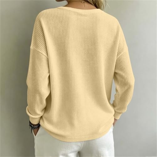Waffle Knit Tops for Women V Neck Long Sleeve Casual Loose Fit Shirts - image 7