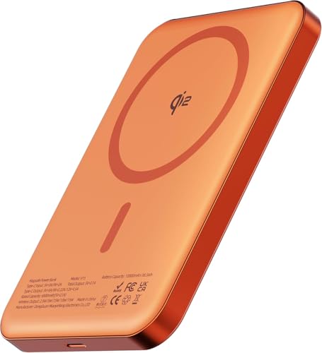Yibest Qi2対応 モバイルバッテリー 10000mAh MagSafe対応 【超薄型14mm・軽量186g】15W ワイヤレス急速充電 マグネット式 2台同時充電 USB-C PD20W 【PSE認証済・リン酸鉄リチウム電池】iPhone 17～12 / Apple Watch/AirPods対応 防災・出張・旅行 機内持ち込み可（チタンオレンジ）の商品画像（Amazon）