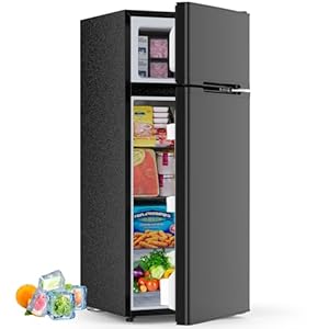 4.5 Cu.Ft Mini Fridge with Freezer, 2 Door Compact Refrigerator, Small Fridge with Adjustable Thermostat Energy Ultra Quiet, Mini Fridge Removable Glass Shelves for Bedroom Office Dorm Black