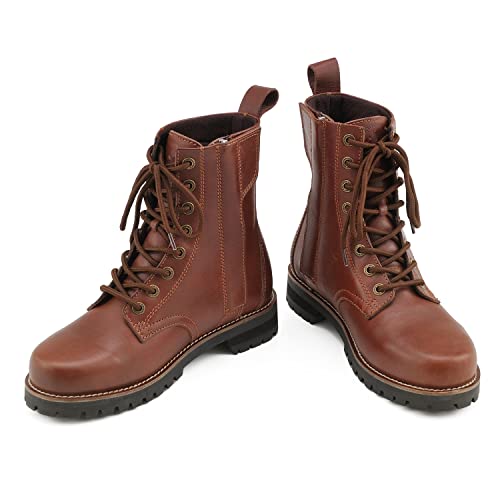 バイク用 ミドルブーツ 23.5cm/レディース 本革 牛革 シフトパッド内蔵 サイドジップ HBS-007 ブラウン 26331