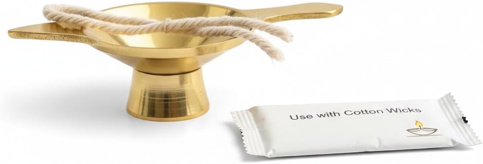 Brass Diya for Pooja – Long-Lasting Oil Lamp with Wick Holder for Daily Use, Works with Cotton Wicks & Ghee for Mandir