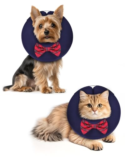 Image of MIDOG Inflatable Dog Cone, Soft Donut Recovery Collar, Bow Tie, X-Small