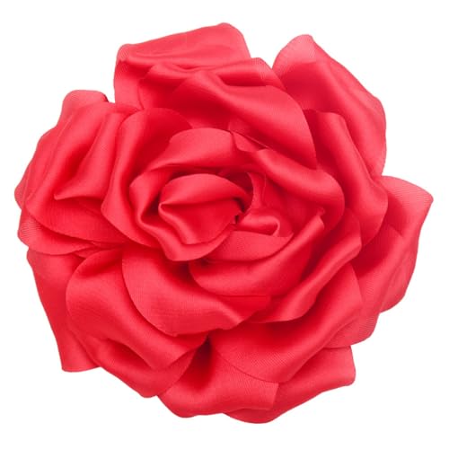 Image of Satin Fabric Rose Flower Brooches Pins for Women Elegant 3D Large Camellia Flowers Floral Lapel Pins for Valentines Day Wedding Bridal Prom Banquet Party Dress Suit Clothes Accessories