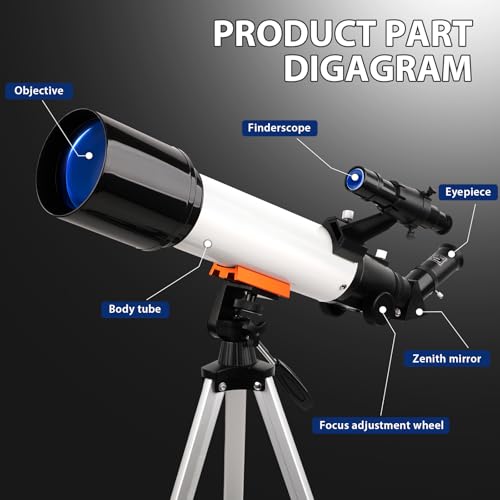 Image of Telescope, 70mm Aperture Portable Refractor Telescopes for Astronomy Beginners, 500mm Professional Travel Telescope with Carry Bag, White