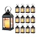 Just In Time For Winter {12 Pc Set} 10" Decorative Lanterns with Flameless LED Lighted Candle, 5 Hr Timer, Antique Look Indoor Outdoor Home, Garden, Weddings - Includes 1 Bonus String Lights! Black.
