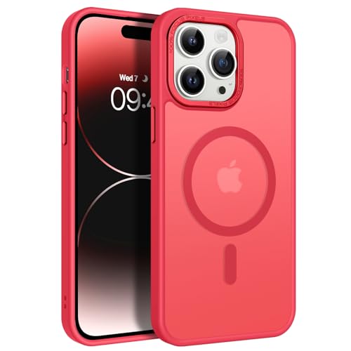 Coque iPhone 14 Pro Magsafe rouge mate contre chocs et rayures
