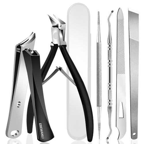 EBEWANLI Ingrown Toenail Removal Kit, 6PCS Stainless Steel Toe Nail Kit, Straight Edge Oblique and Curved Slanted Nail Clippers Cutters for Ingrown Nails, Professional Pedicure Tool at Home