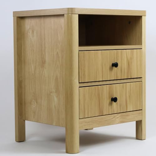 La Mejor Recopilación de Buro Madera al mejor precio. 46 ALTALIA DECO HOME Buró de Madera MDF Buros para recamara Estilo Moderno Contemporáneo - Mesa de Noche 2 Cajones con Herrajes Negros y 1 Repisa Buro Sala Mesita Auxiliar (Natural)