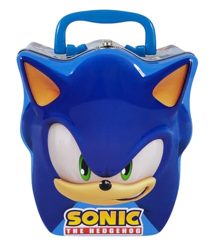 Sonic the Hedgehog Head Shaped Tin Carry All - Hinged, Lid, Handle, 1 Count, Blue