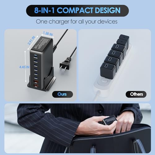 Image of 500W USB C Fast Charger Block, 8 Port Charging Station, GaN Ⅲ Multi Port Charging Station Hub for Multiple Devices, Multiport USB Charger Station Compatible with MacBook iPhone iPad Dell