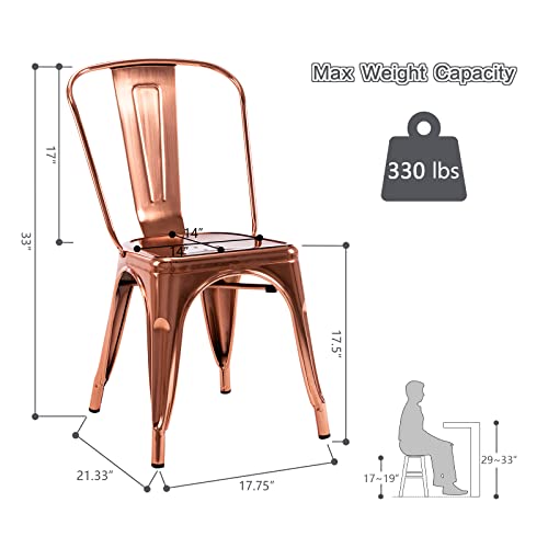 Mfd Living 18 Inch Metal Dining Chair, Indoor Outdoor Patio Chair With Rustless, Stackable Chair For Restaurant Dining Room Chair Set Of 4 (Rose Gold) #TOP5